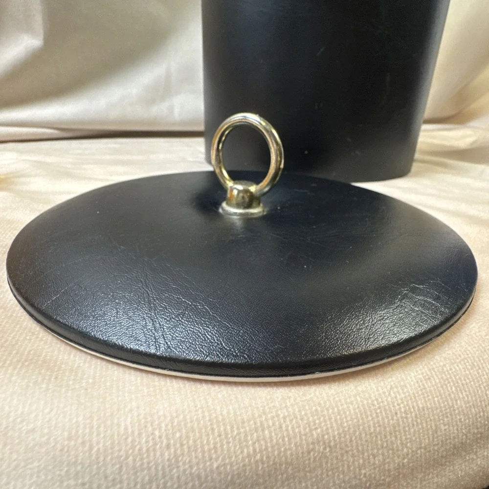Vintage Black Faux Leather Ice Bucket with Lid‎ and Handle Mid Century Barware
